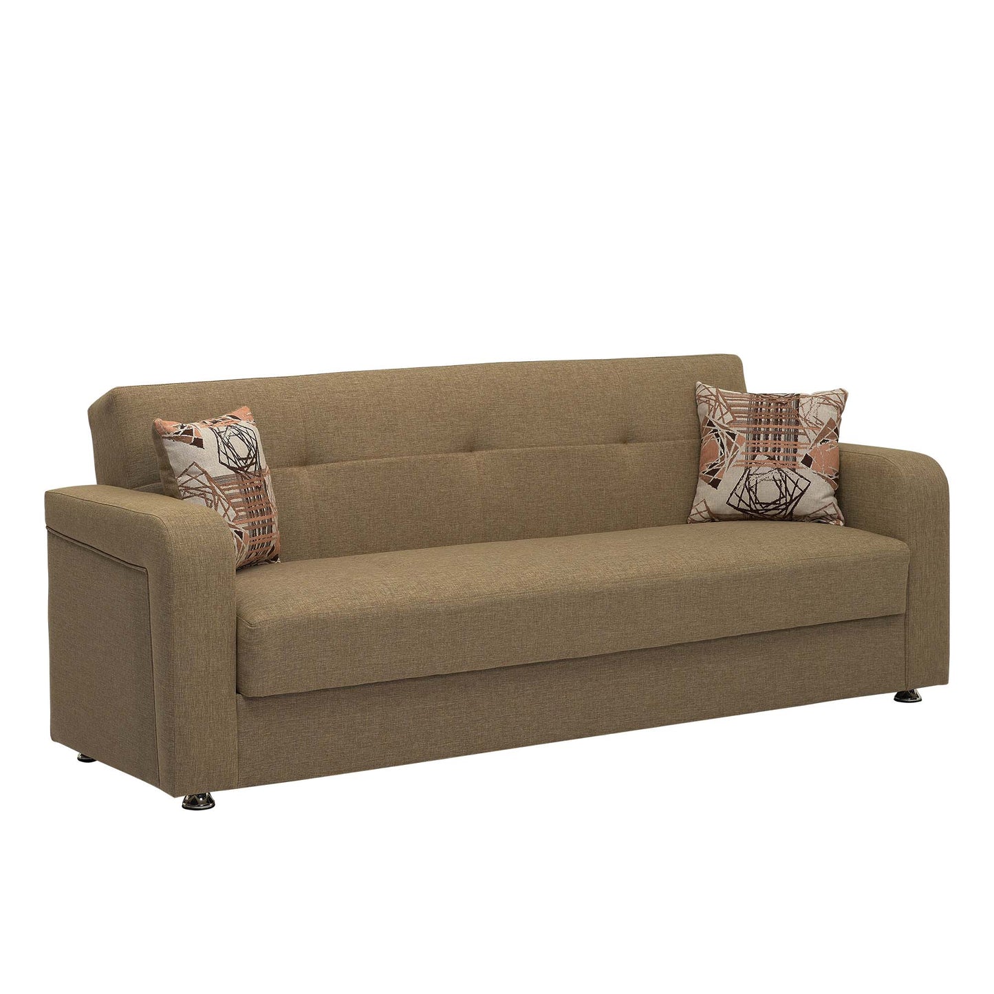 90" Brown Chenille Sleeper Sofa And Toss Pillows-0
