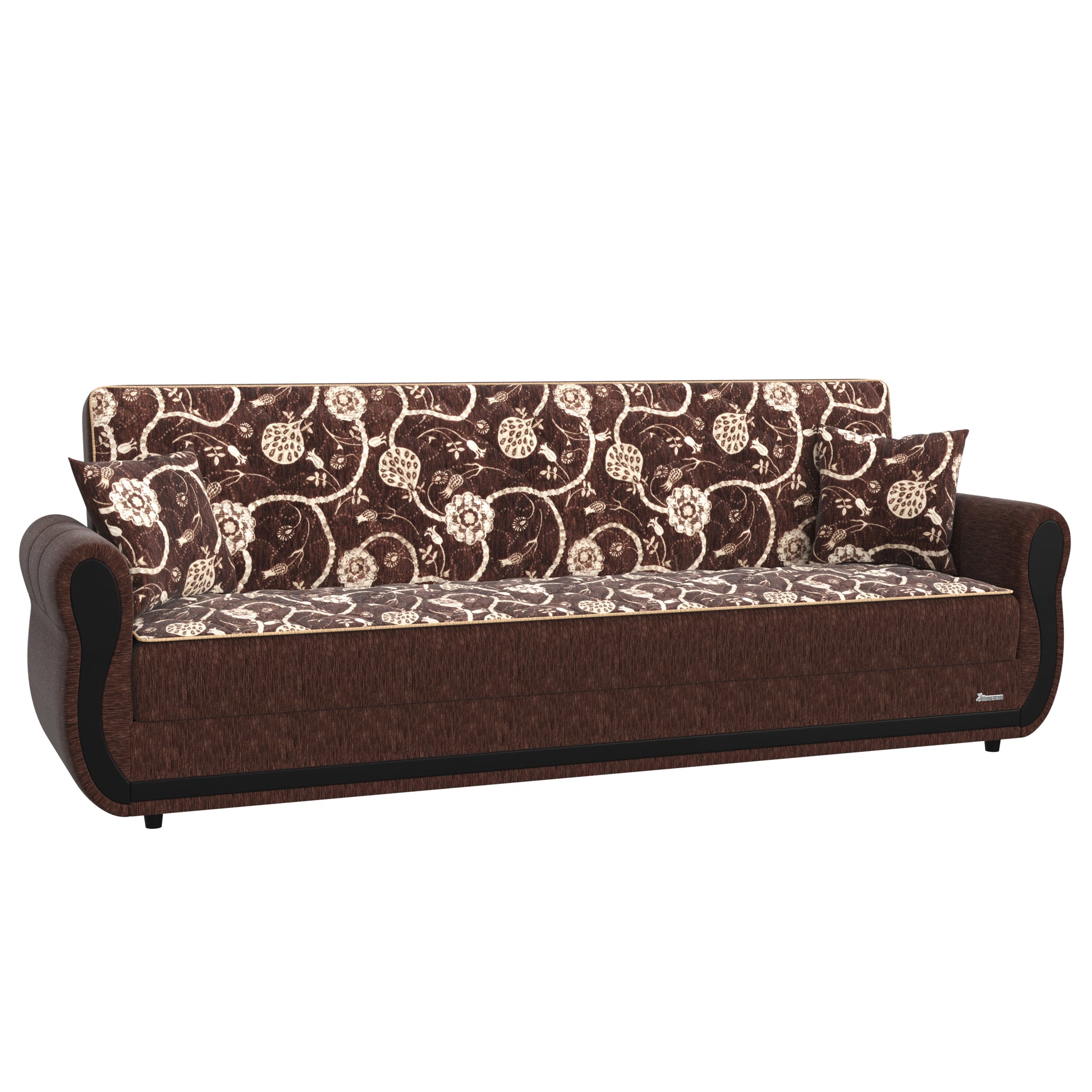90" Brown Chenille Convertible Futon Sleeper Sofa And Toss Pillows With Storage - Loft&Timber