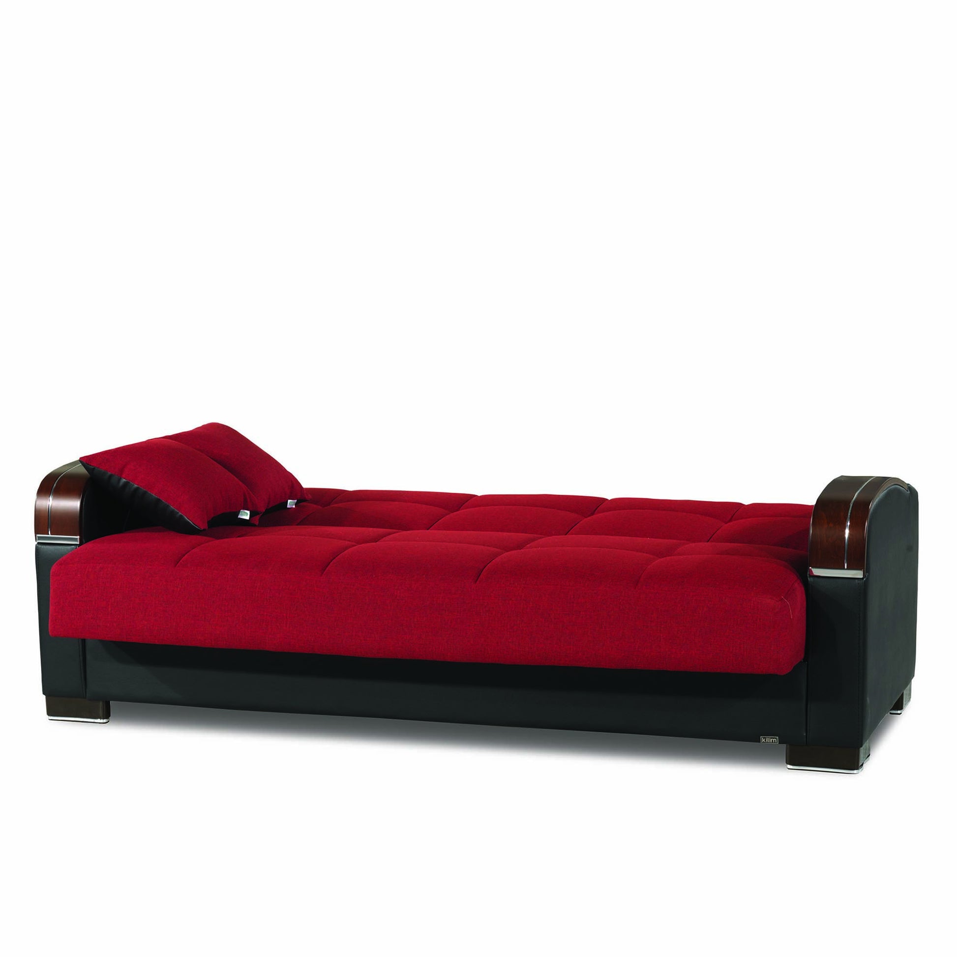 87" Red Polyester Convertible Futon Sleeper Sofa And Toss Pillows With Storage-3