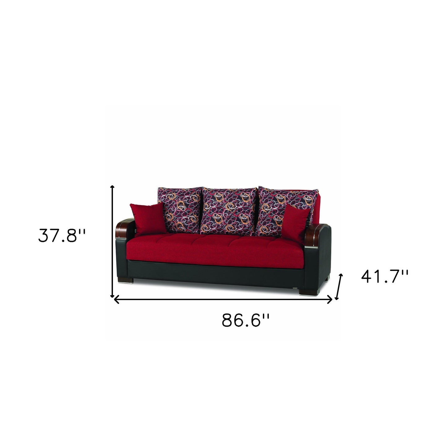 87" Red Polyester Convertible Futon Sleeper Sofa And Toss Pillows With Storage-8