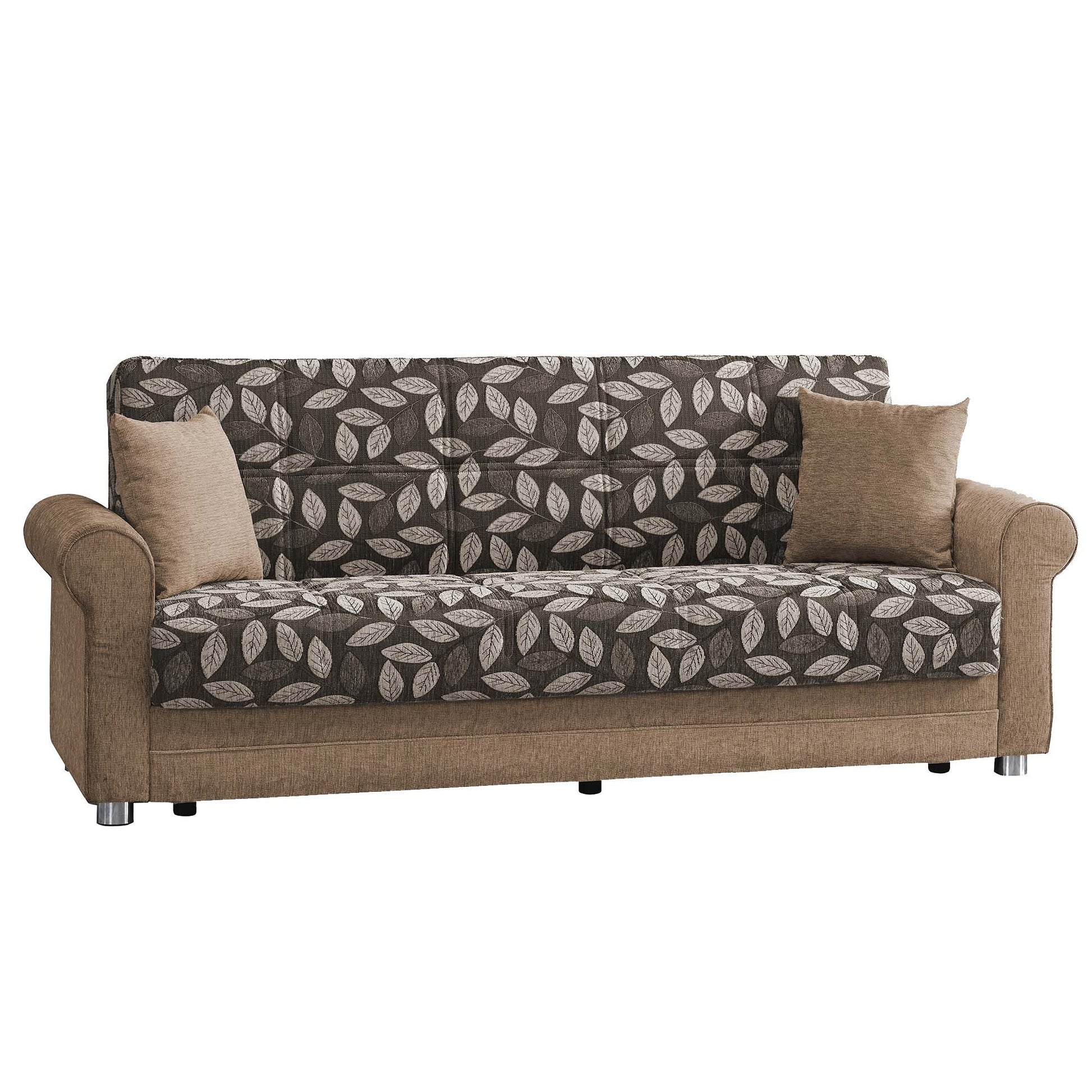 89" Beige Chenille Convertible Futon Sleeper Sofa And Toss Pillows With Storage - Loft&Timber