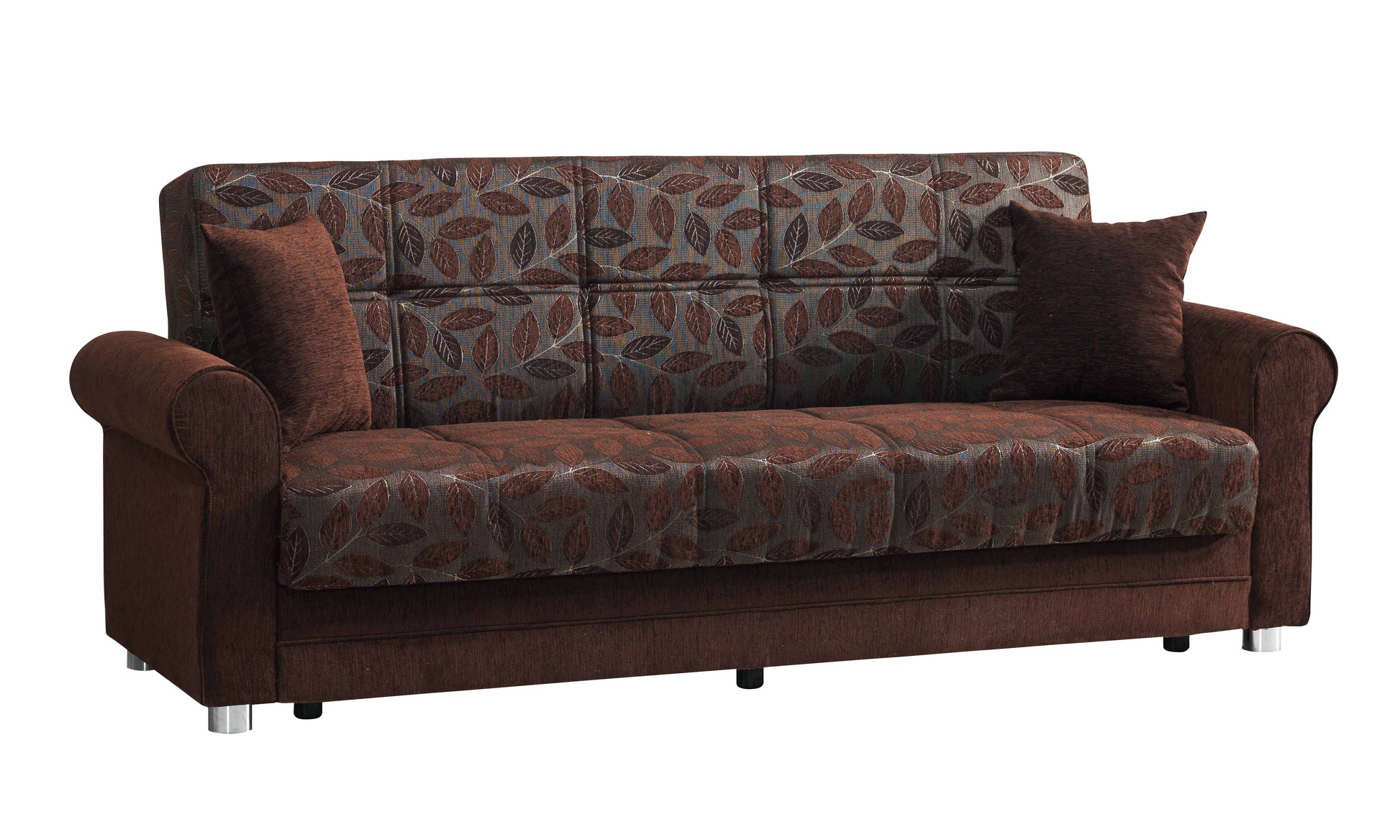 89" Dark Brown Chenille Convertible Futon Sleeper Sofa And Toss Pillows With Storage - Loft&Timber