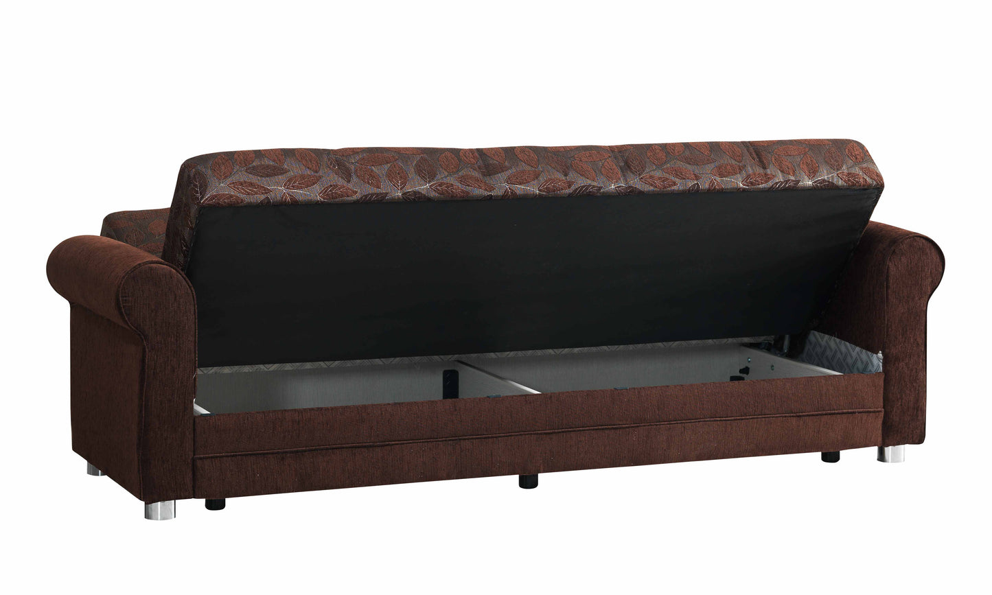 89" Dark Brown Chenille Convertible Futon Sleeper Sofa And Toss Pillows With Storage - Loft&Timber