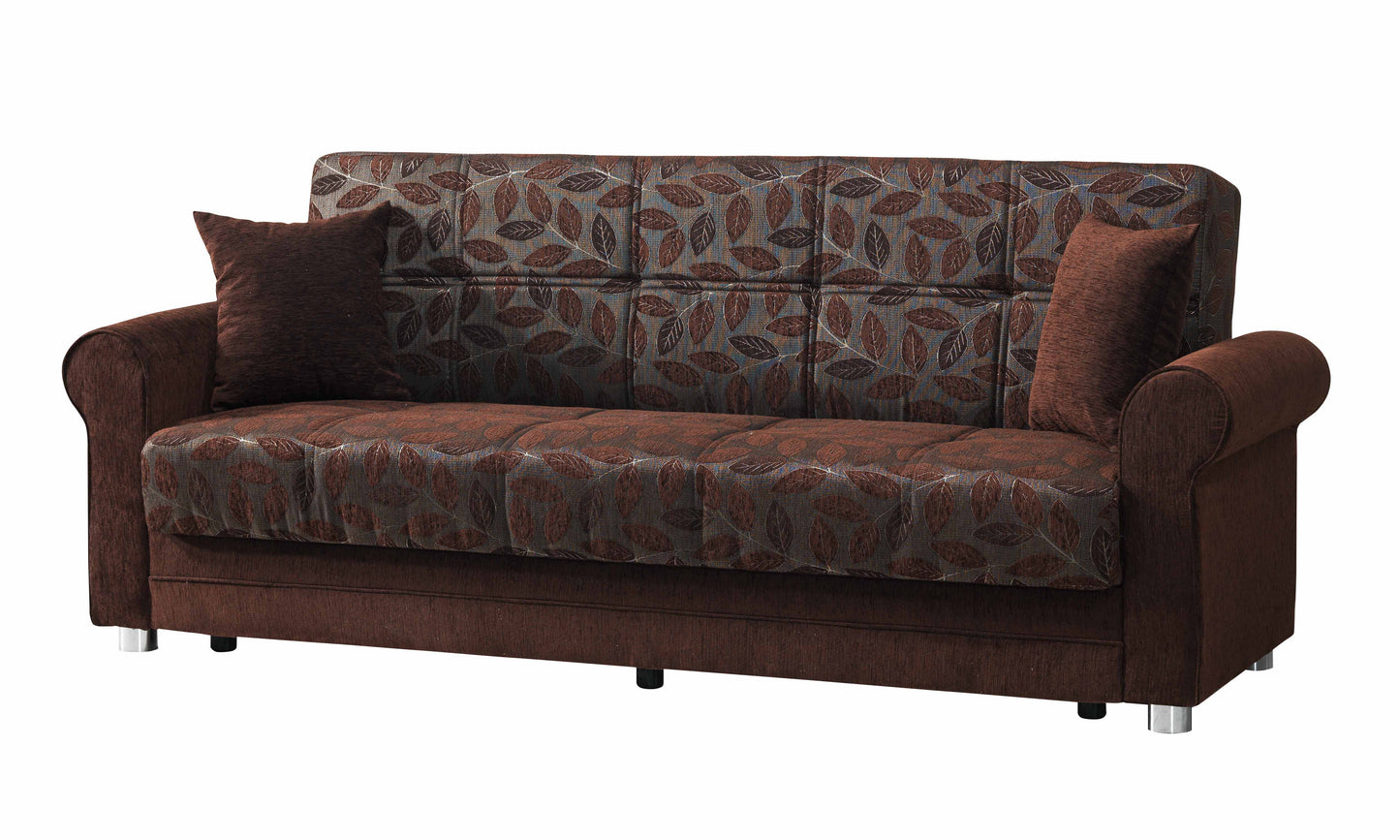 89" Dark Brown Chenille Convertible Futon Sleeper Sofa And Toss Pillows With Storage - Loft&Timber