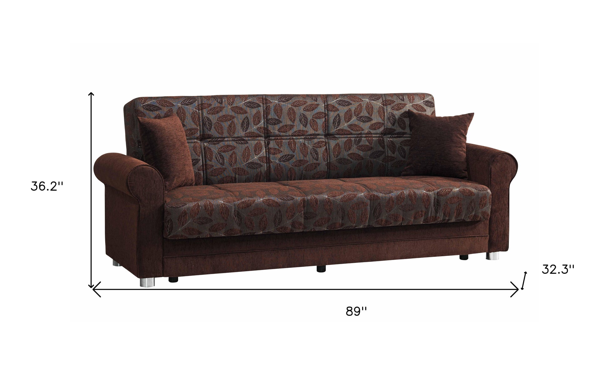 89" Dark Brown Chenille Convertible Futon Sleeper Sofa And Toss Pillows With Storage - Loft&Timber