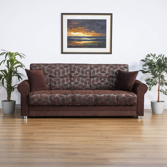89" Dark Brown Chenille Convertible Futon Sleeper Sofa And Toss Pillows With Storage - Loft&Timber