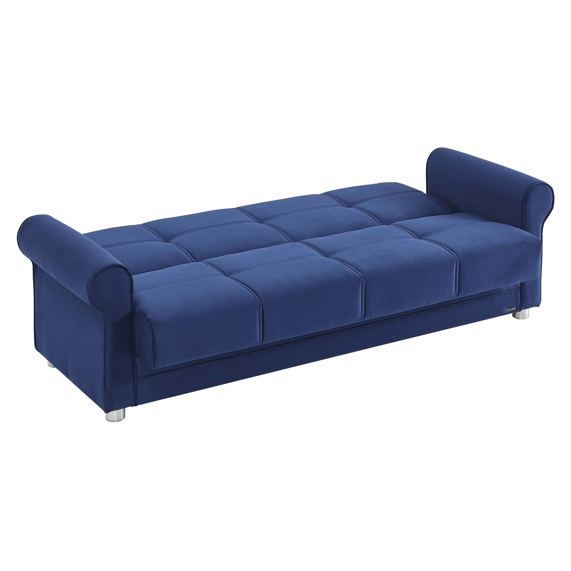 89" Blue Microfiber Convertible Futon Sleeper Sofa And Toss Pillows With Storage - Loft&Timber