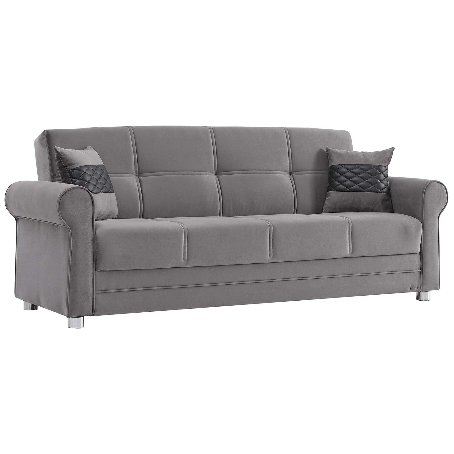 89" Gray Microfiber Convertible Futon Sleeper Sofa And Toss Pillows With Storage - Loft&Timber
