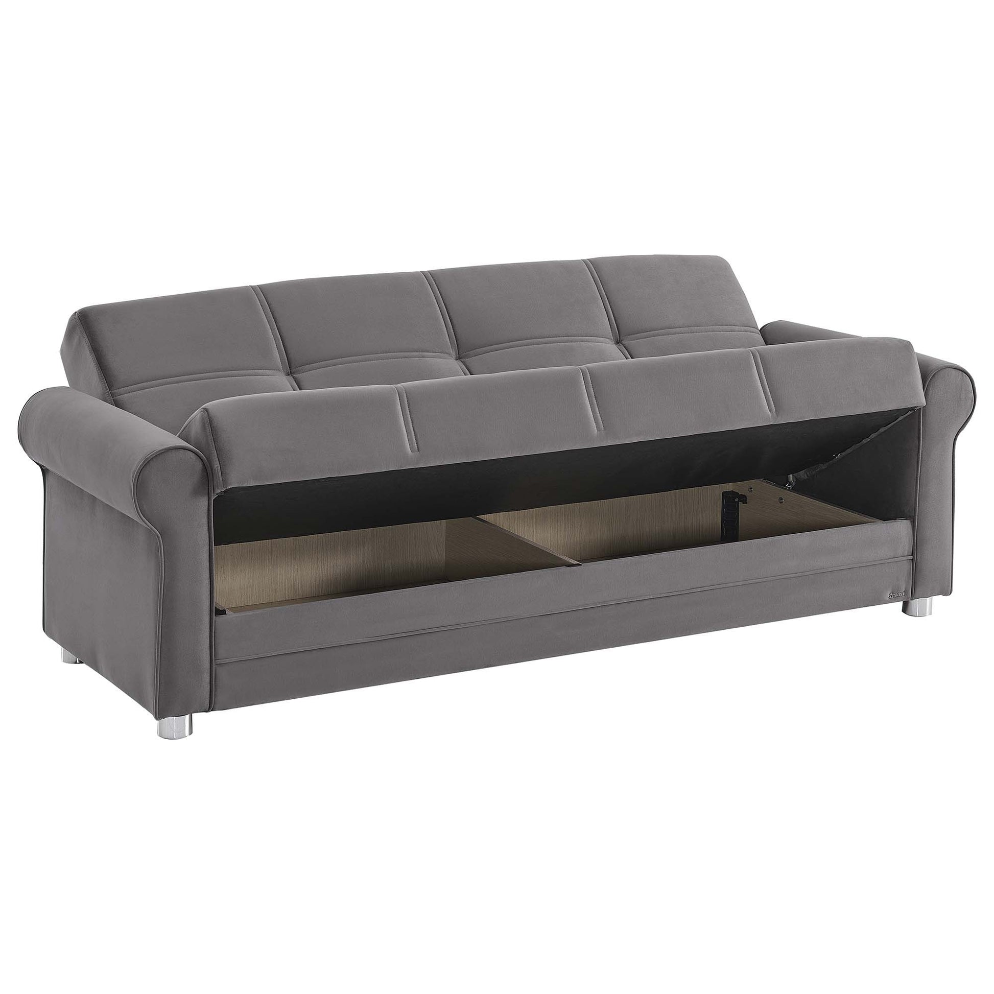 89" Gray Microfiber Convertible Futon Sleeper Sofa And Toss Pillows With Storage - Loft&Timber
