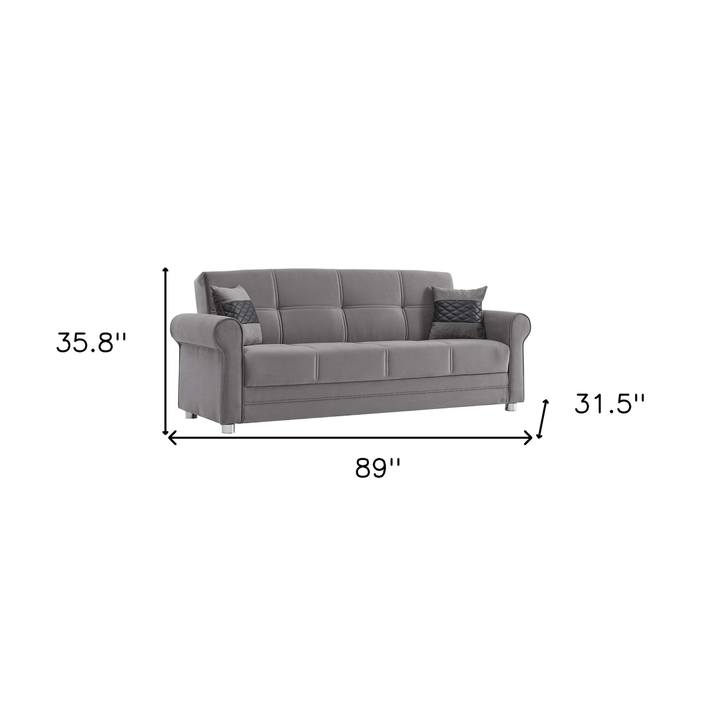 89" Gray Microfiber Convertible Futon Sleeper Sofa And Toss Pillows With Storage - Loft&Timber