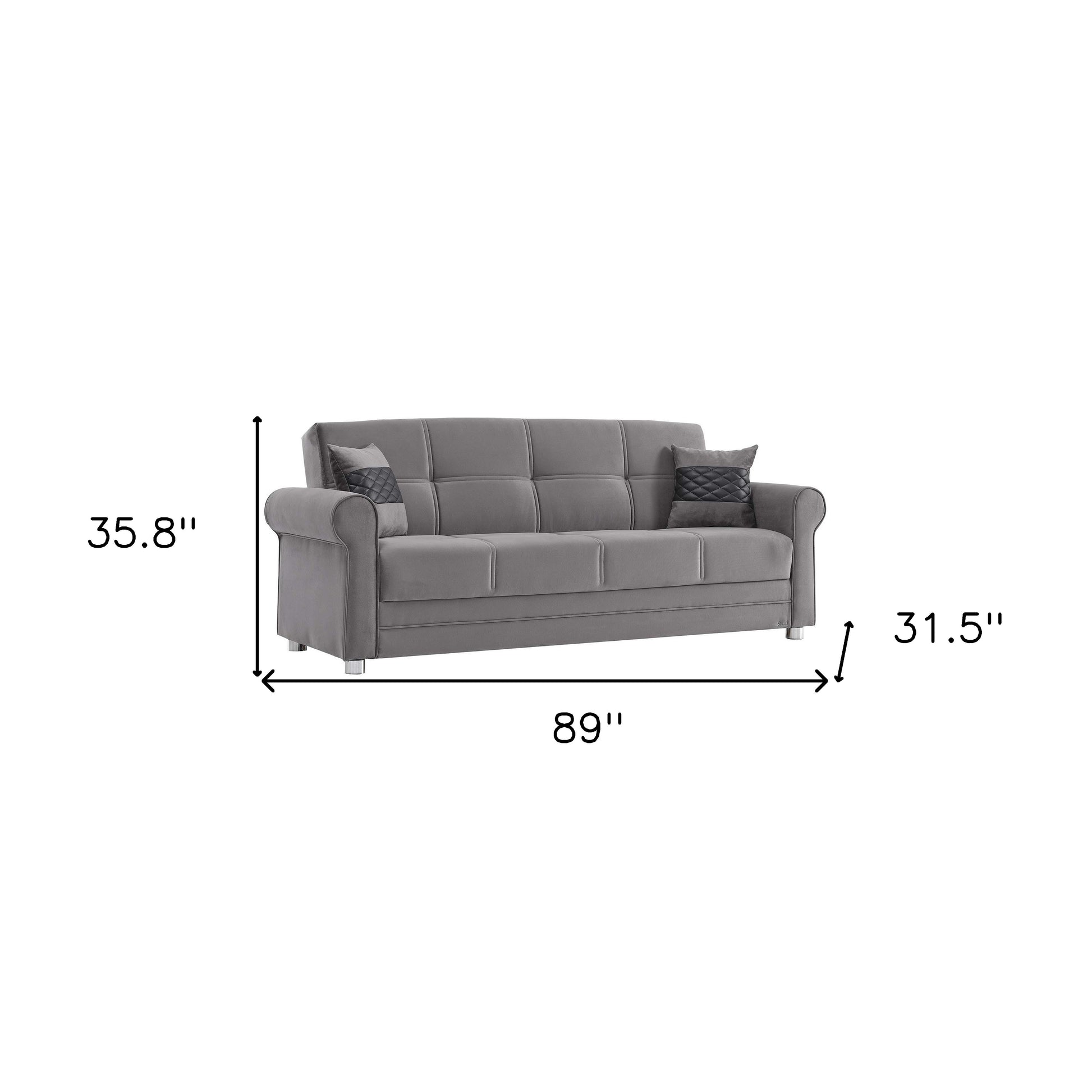 89" Gray Microfiber Convertible Futon Sleeper Sofa And Toss Pillows With Storage - Loft&Timber