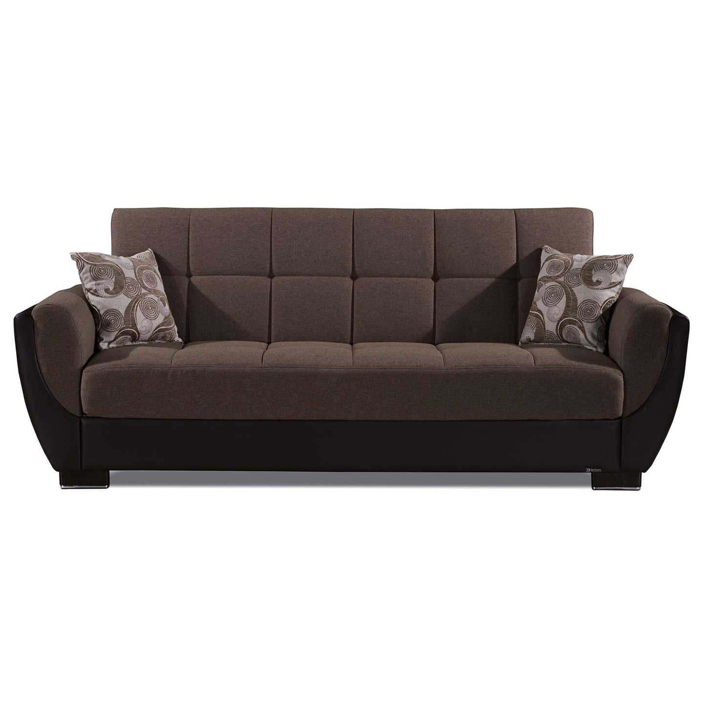 93" Brown Chenille And Faux Leather Convertible Futon Sleeper Sofa And Toss Pillows With Storage-4