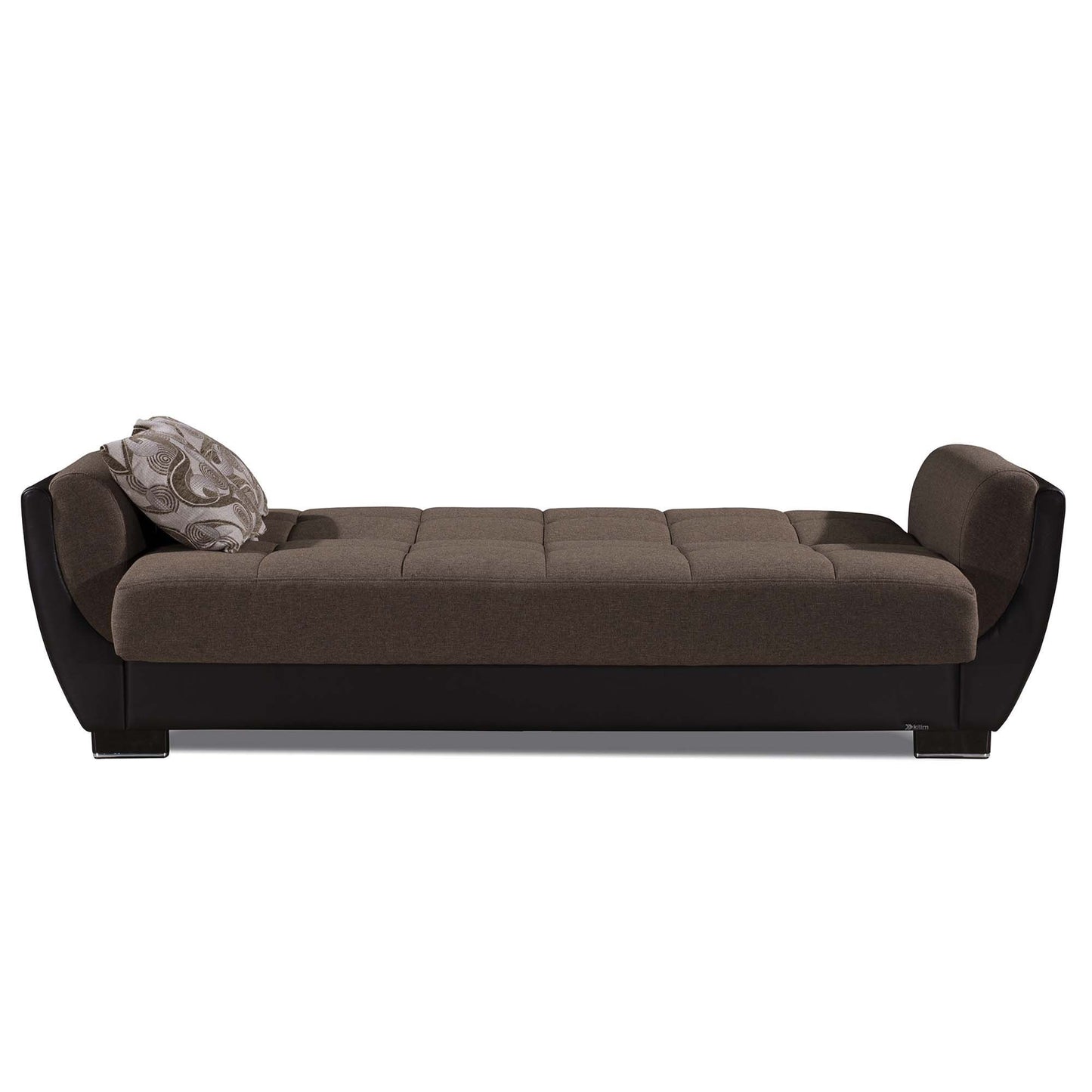 93" Brown Chenille And Faux Leather Convertible Futon Sleeper Sofa And Toss Pillows With Storage-5