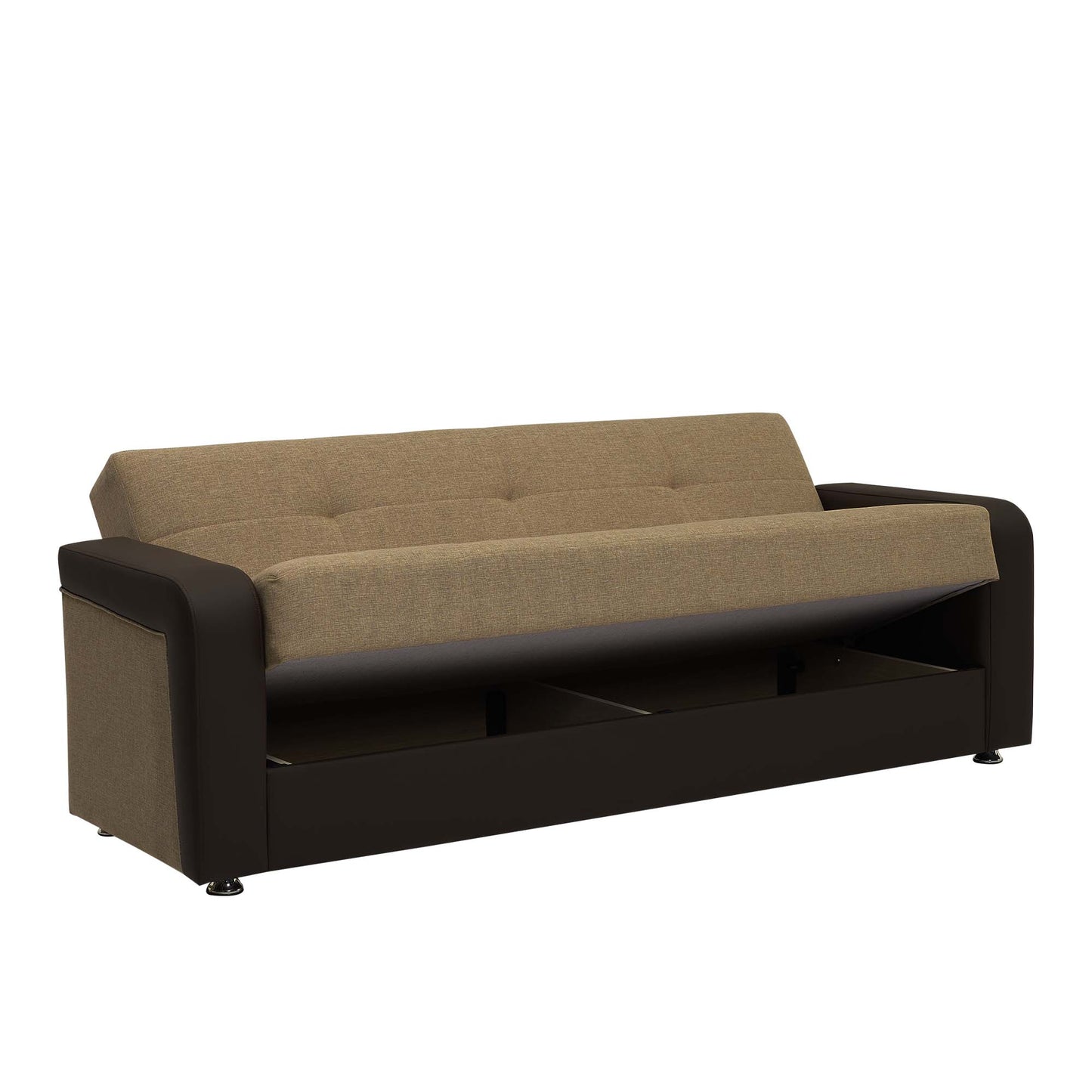 90" Brown Chenille And Faux Leather Convertible Futon Sleeper Sofa And Toss Pillows With Storage-2
