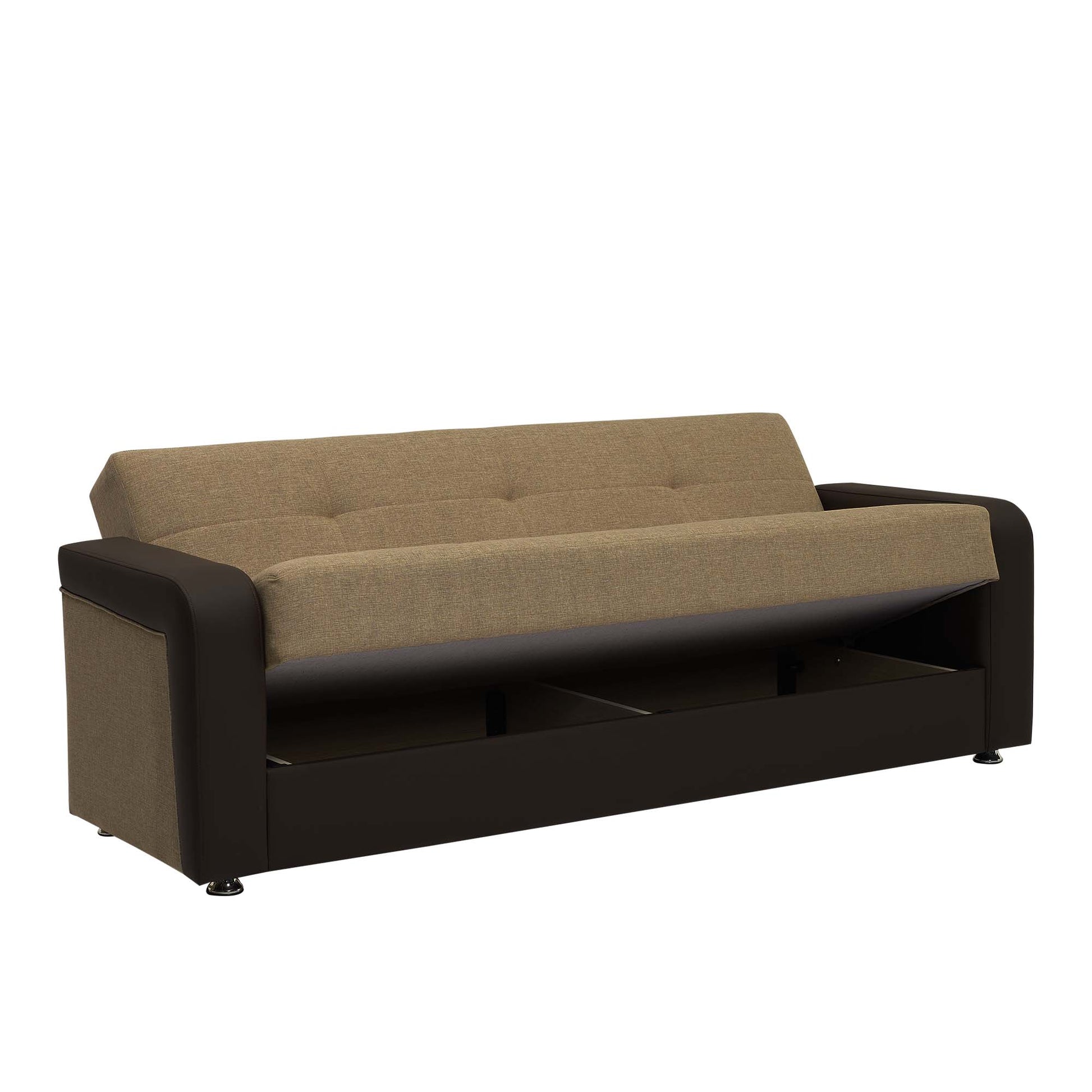 90" Brown Chenille And Faux Leather Convertible Futon Sleeper Sofa And Toss Pillows With Storage-2