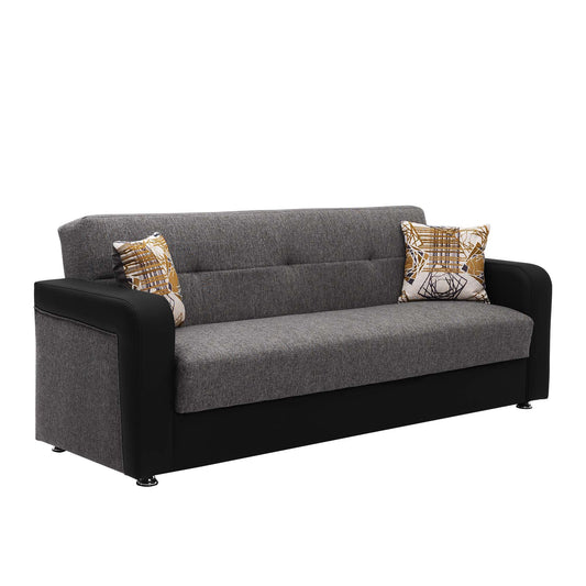 90" Gray Chenille And Faux Leather Convertible Futon Sleeper Sofa And Toss Pillows With Storage - Loft&Timber