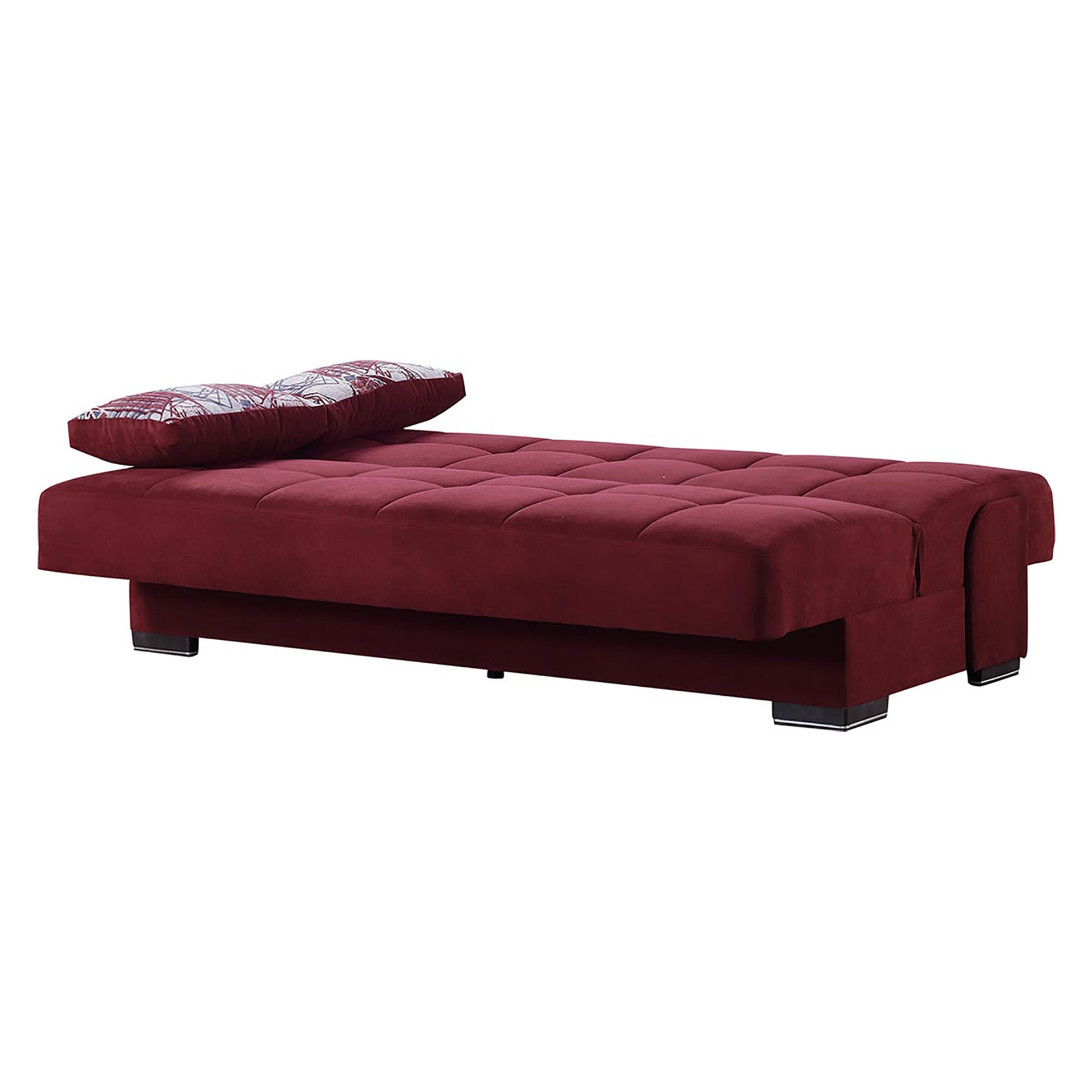 75" Burgundy Chenille Convertible Futon Sleeper Sofa And Toss Pillows With Storage - Loft&Timber