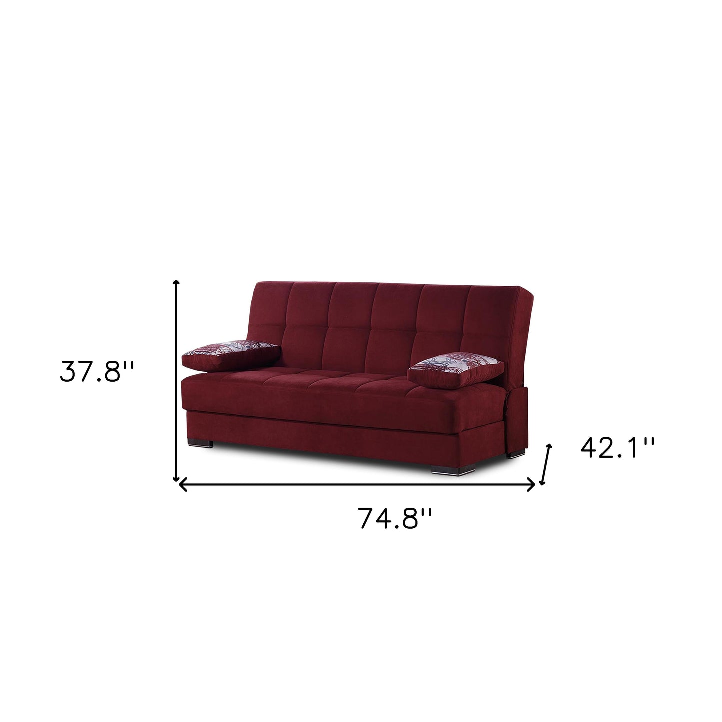 75" Burgundy Chenille Convertible Futon Sleeper Sofa And Toss Pillows With Storage - Loft&Timber