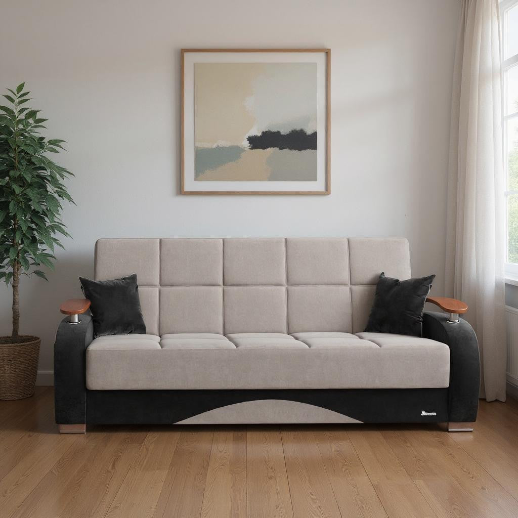 84" Gray Microfiber Convertible Futon Sleeper Sofa And Toss Pillows With Storage - Loft&Timber