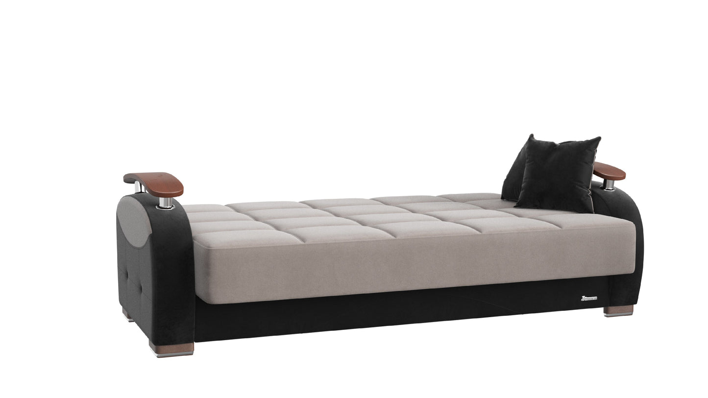 84" Gray Microfiber Convertible Futon Sleeper Sofa And Toss Pillows With Storage - Loft&Timber