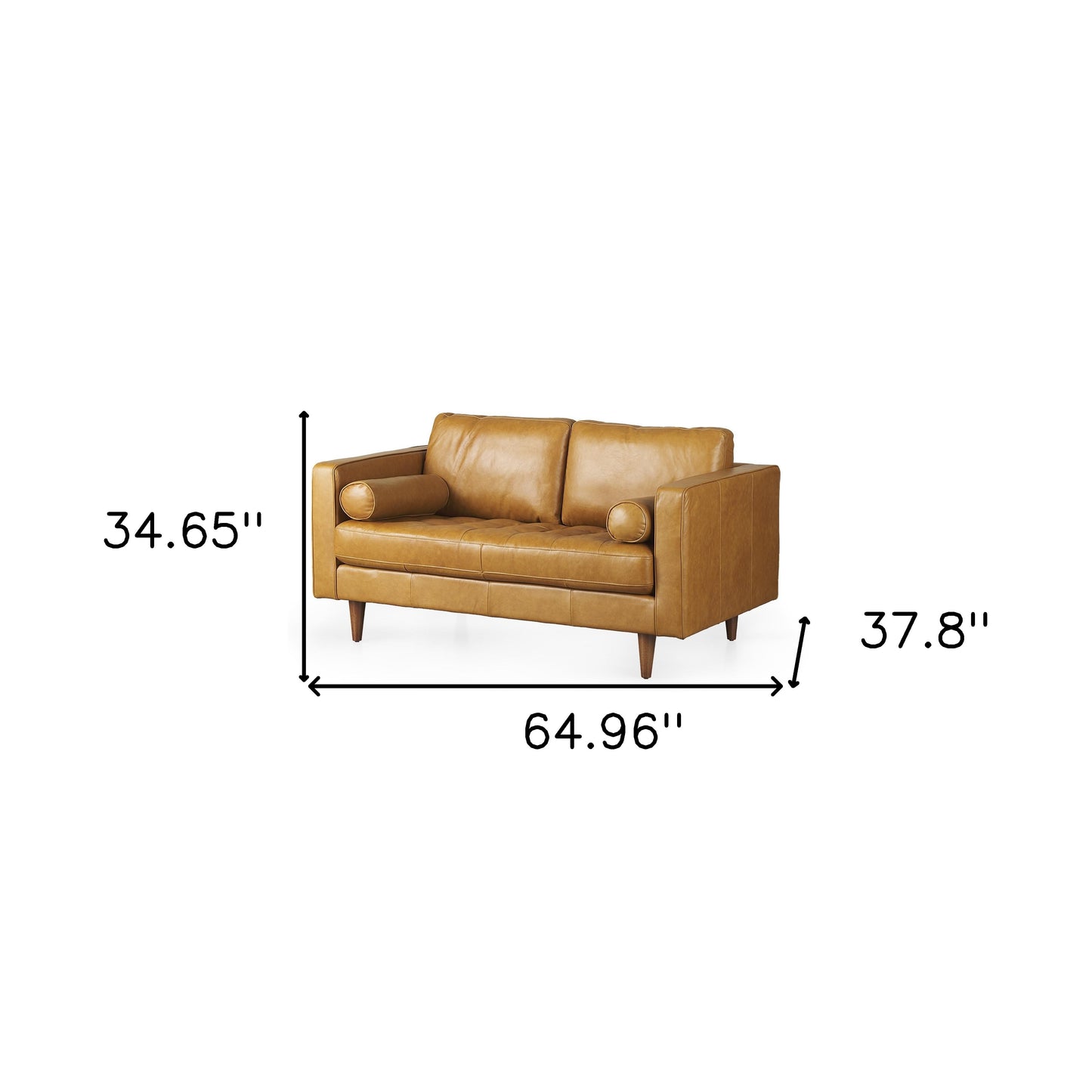 65" Tan Leather Sofa With Brown Legs-4