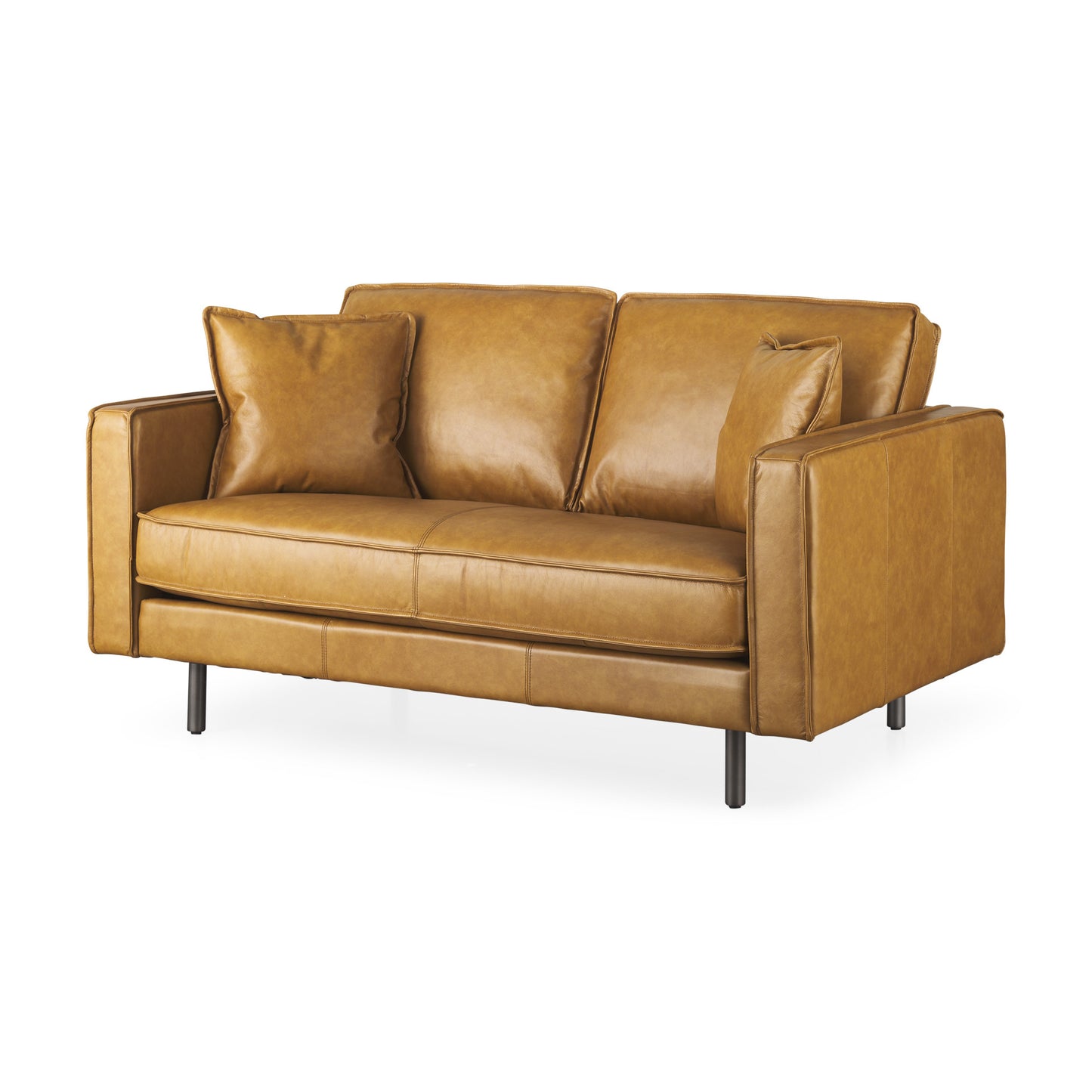 65" Tan Leather Sofa With Brown Legs-0