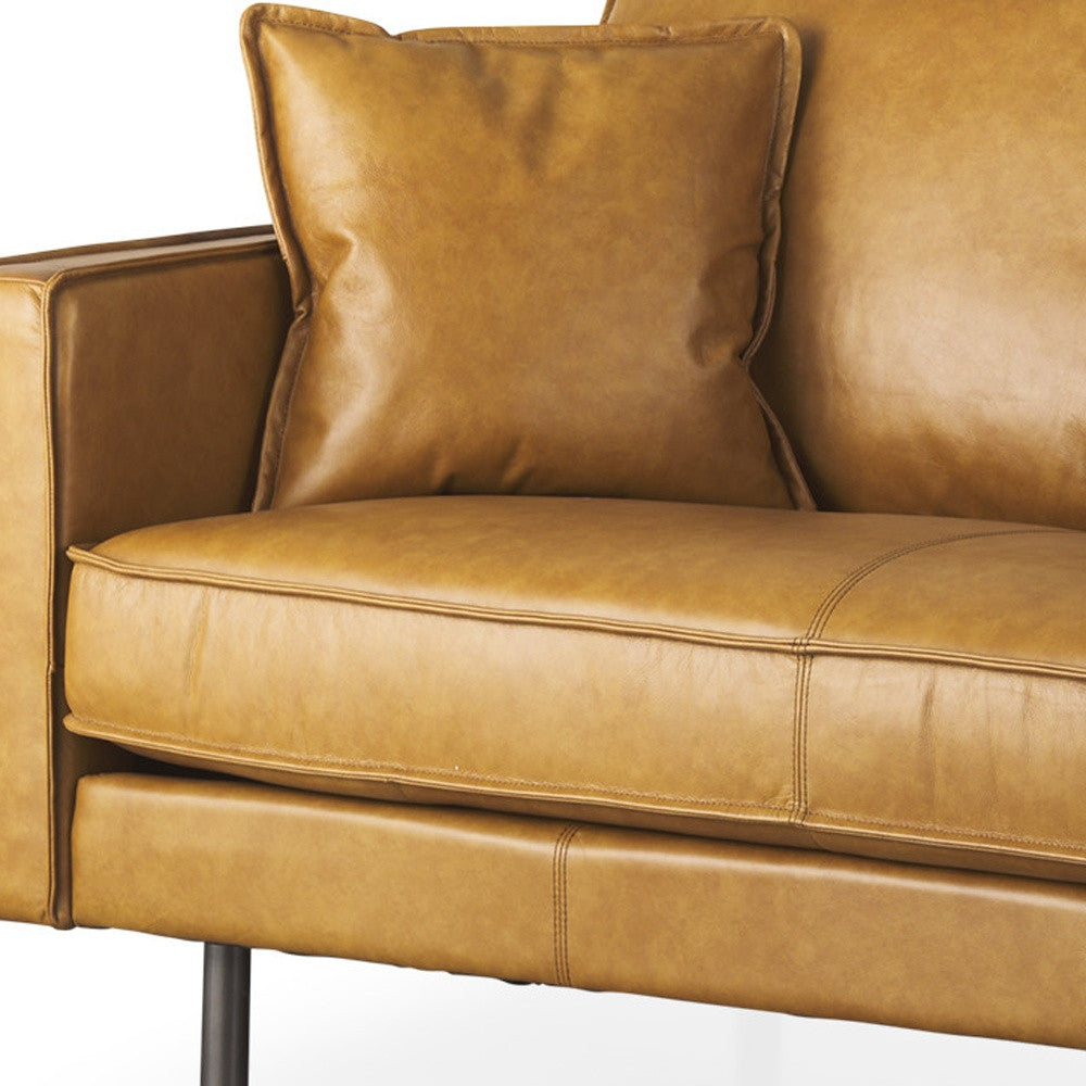65" Tan Leather Sofa With Brown Legs-2