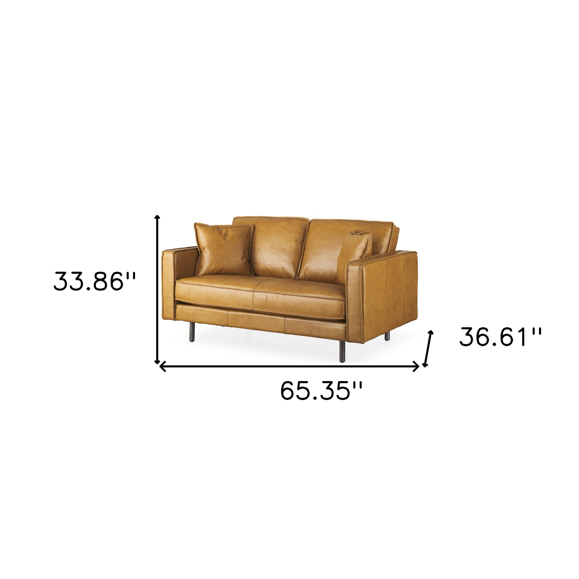 65" Tan Leather Sofa With Brown Legs-4