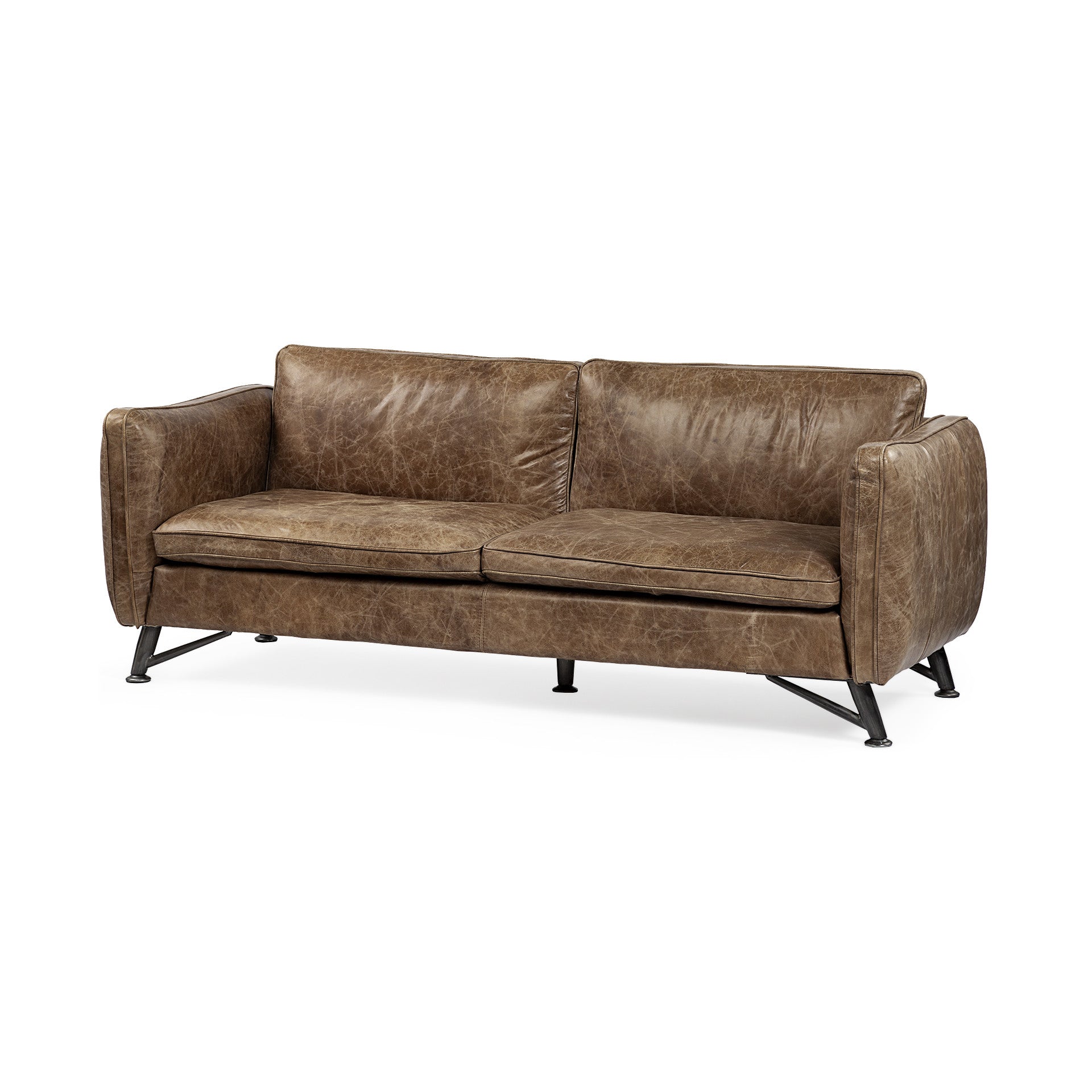 84" Dark Brown Rustic Leather Sofa-1