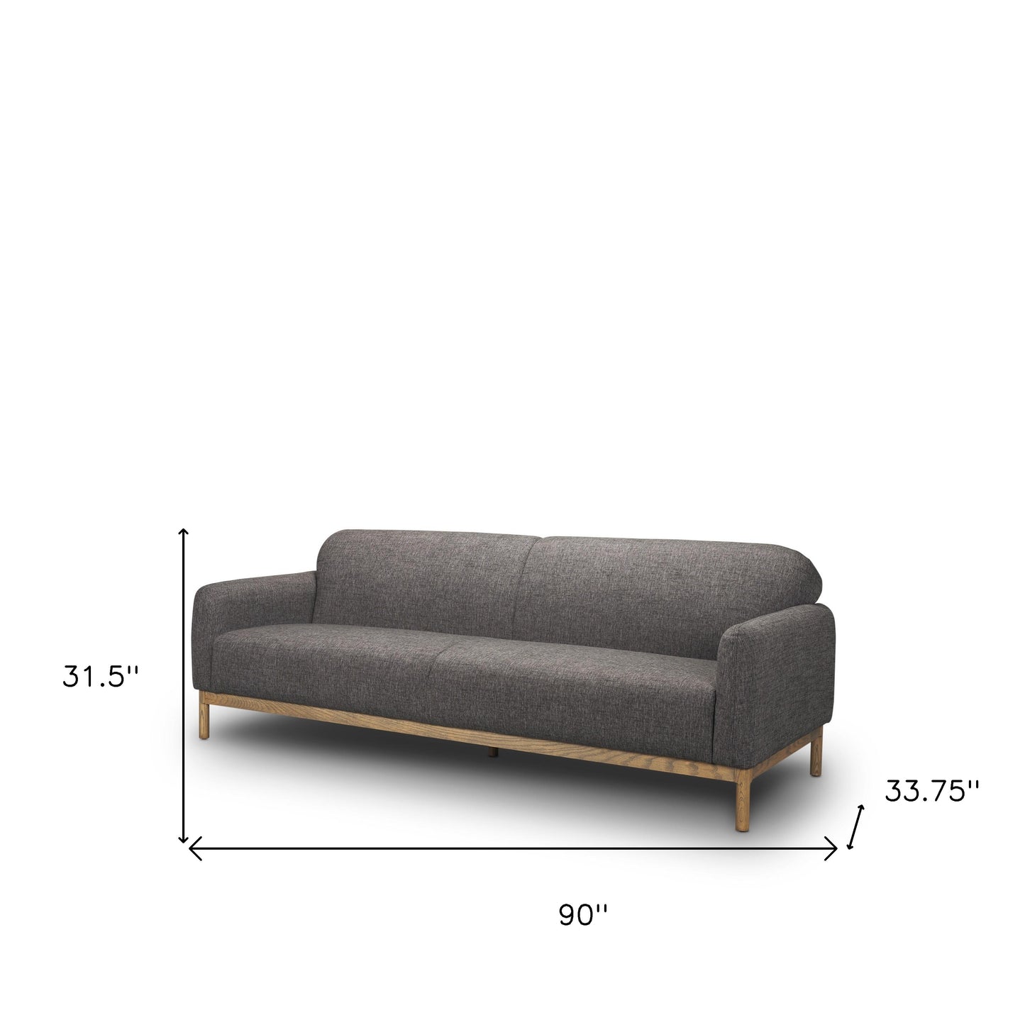 90" Gray Fabric Sofa With Brown Legs-4