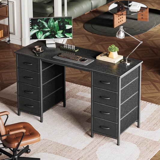 47 Inch Computer Desk with 8 Drawers in Black - Loft&Timber