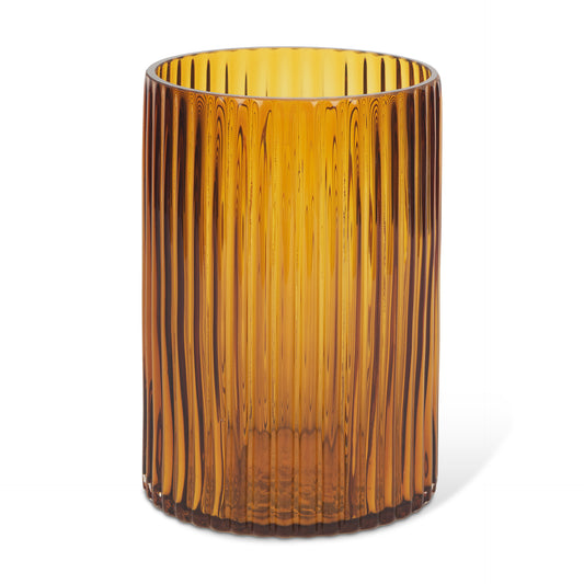 8" Amber Cylinder Ribbed Glass Table Vase - Loft&Timber