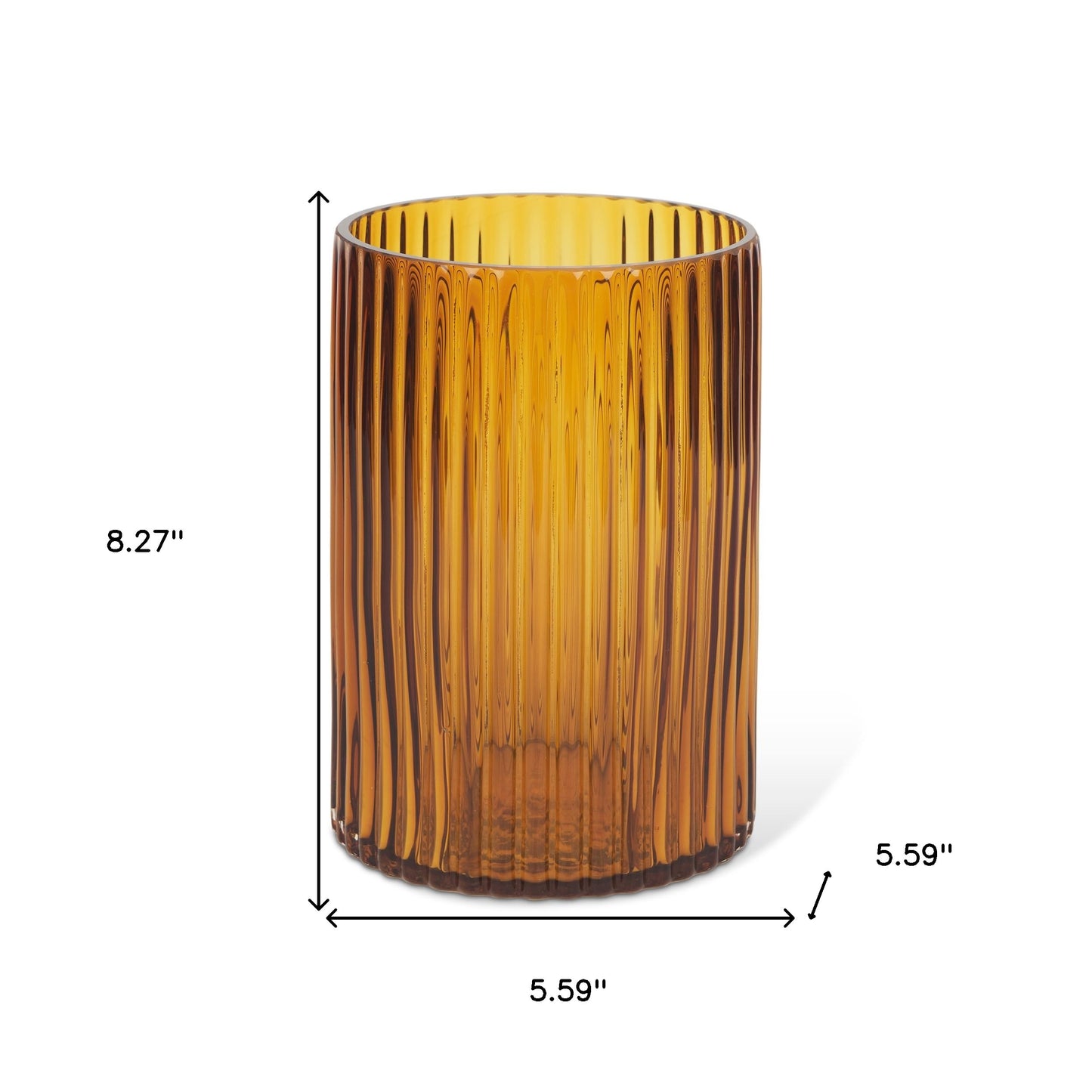 8" Amber Cylinder Ribbed Glass Table Vase - Loft&Timber