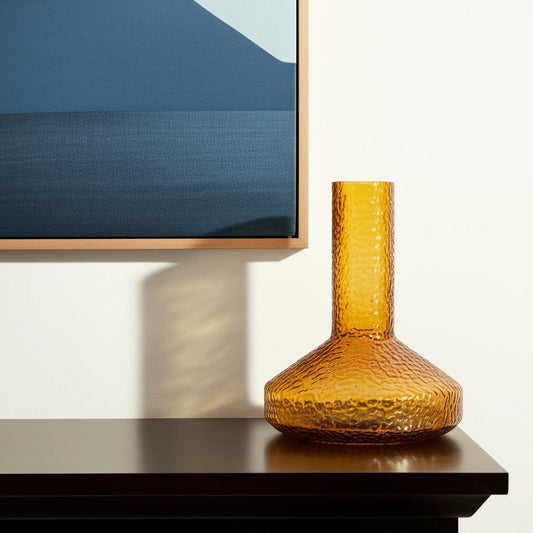 12" Amber Glass Faceted Table Vase - Loft&Timber