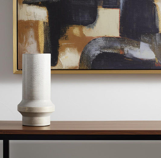 13" Beige Cylinder Metal Table Vase - Loft&Timber