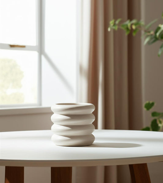 12" Cream Cylinder Ceramic Table Vase - Loft&Timber