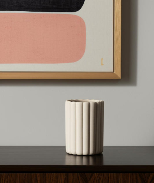11" Beige Cylinder Ceramic Table Vase - Loft&Timber