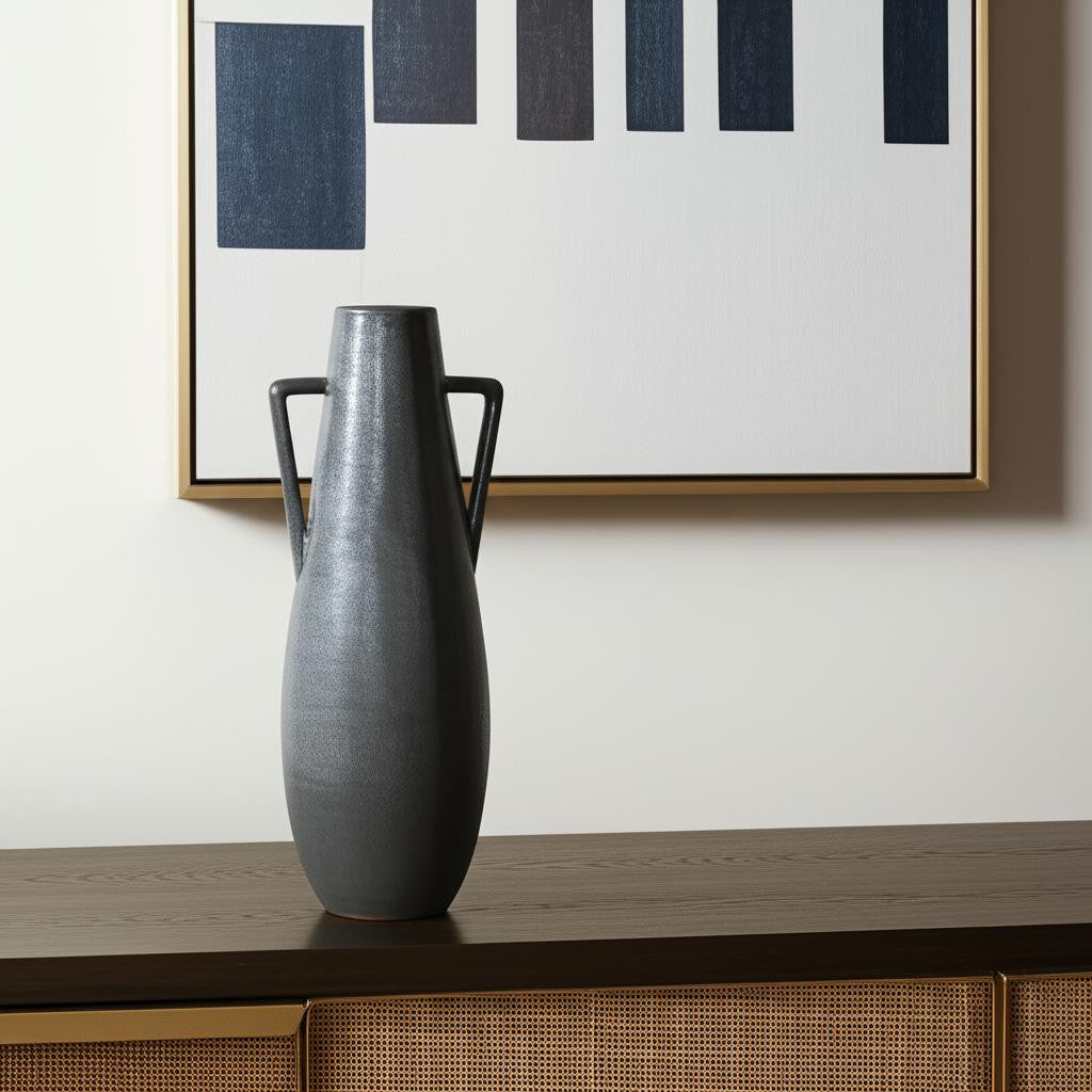 17" Gray Amphora Ceramic Table Vase - Loft&Timber