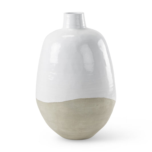 32" White Round Ceramic Floor Vase - Loft&Timber