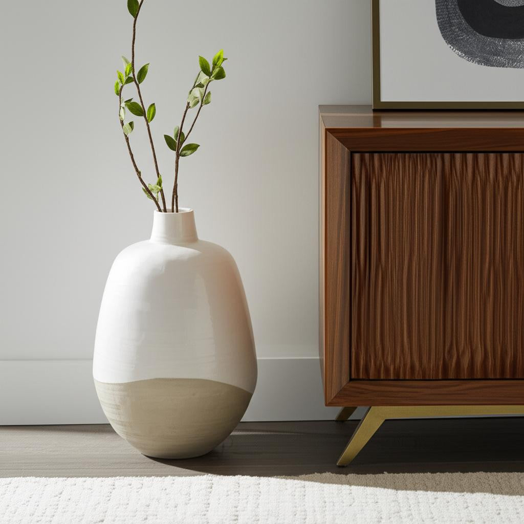 32" White Round Ceramic Floor Vase - Loft&Timber