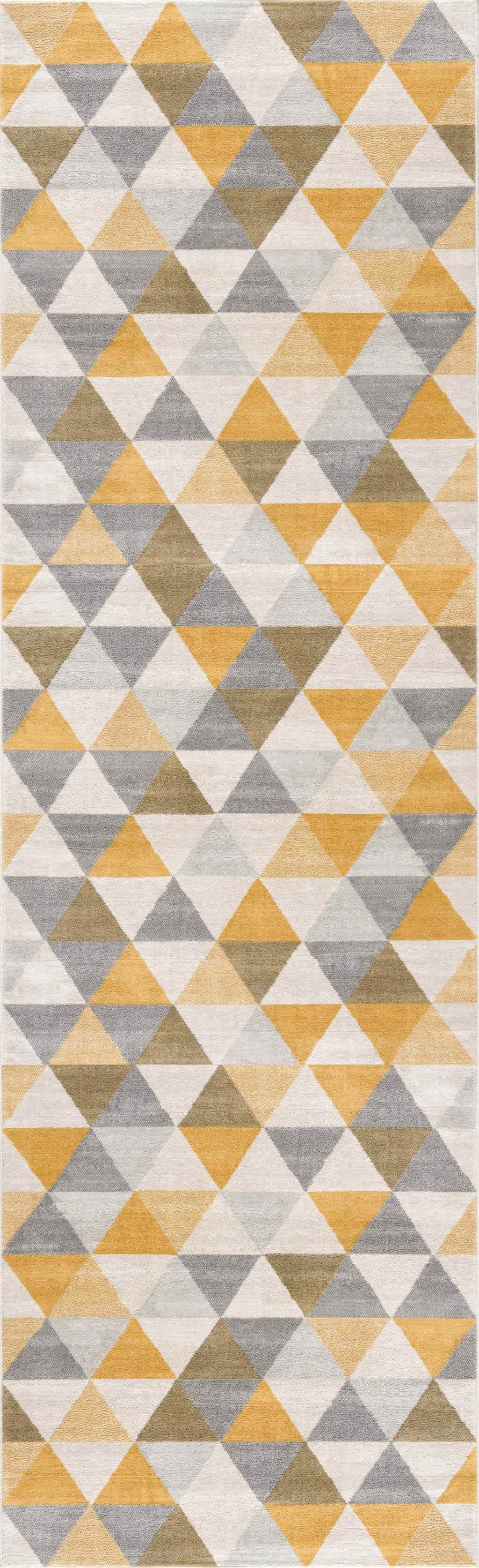 17' Runner Yellow Beige And Gray Geometric Runner Rug - Loft&Timber