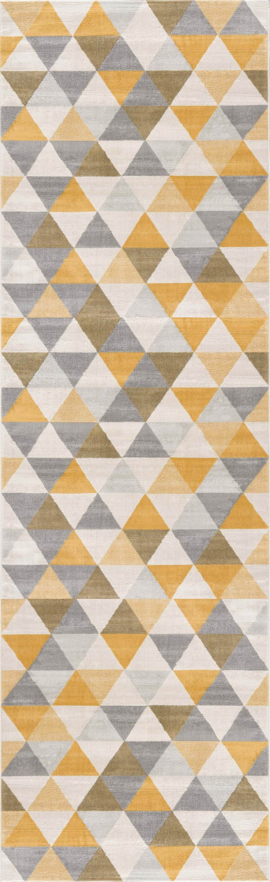 17' Runner Yellow Beige And Gray Geometric Runner Rug - Loft&Timber