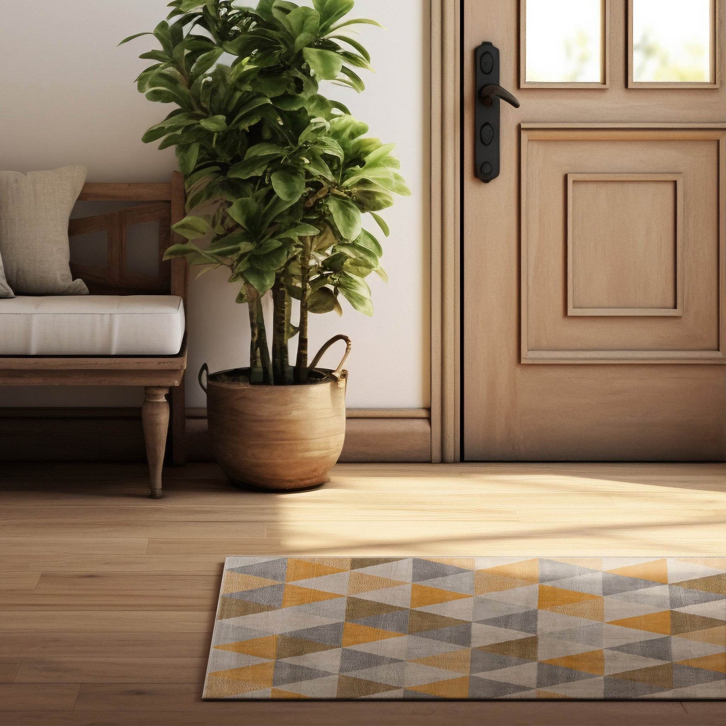 17' Runner Yellow Beige And Gray Geometric Runner Rug - Loft&Timber