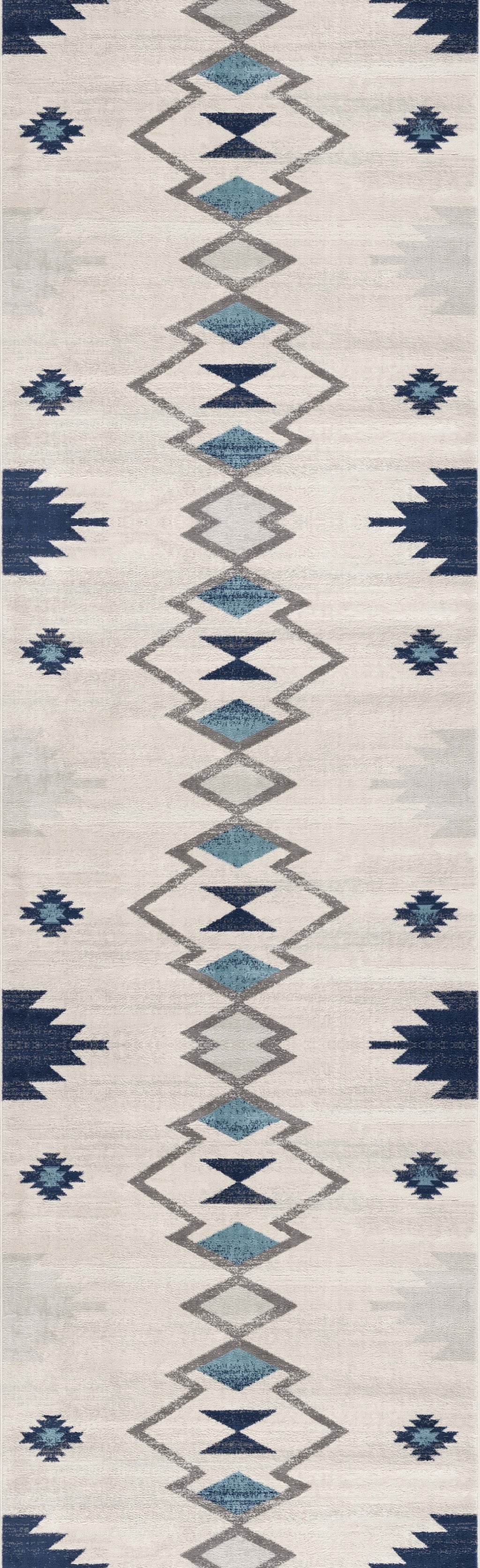 17' Runner Blue Beige And Gray Southwestern Runner Rug - Loft&Timber