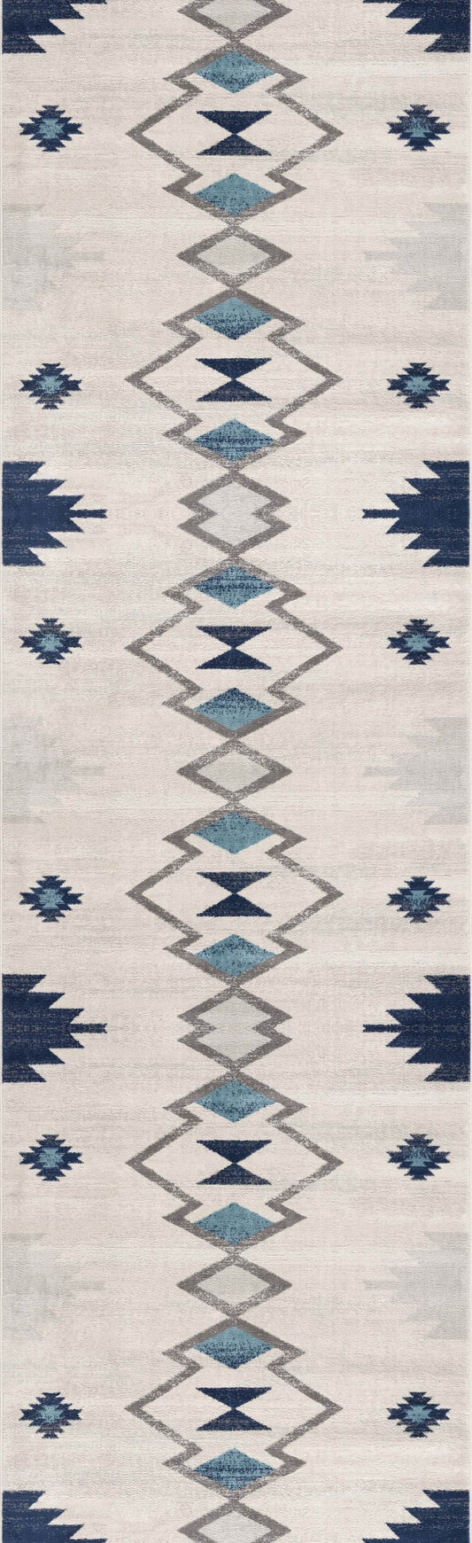 17' Runner Blue Beige And Gray Southwestern Runner Rug - Loft&Timber