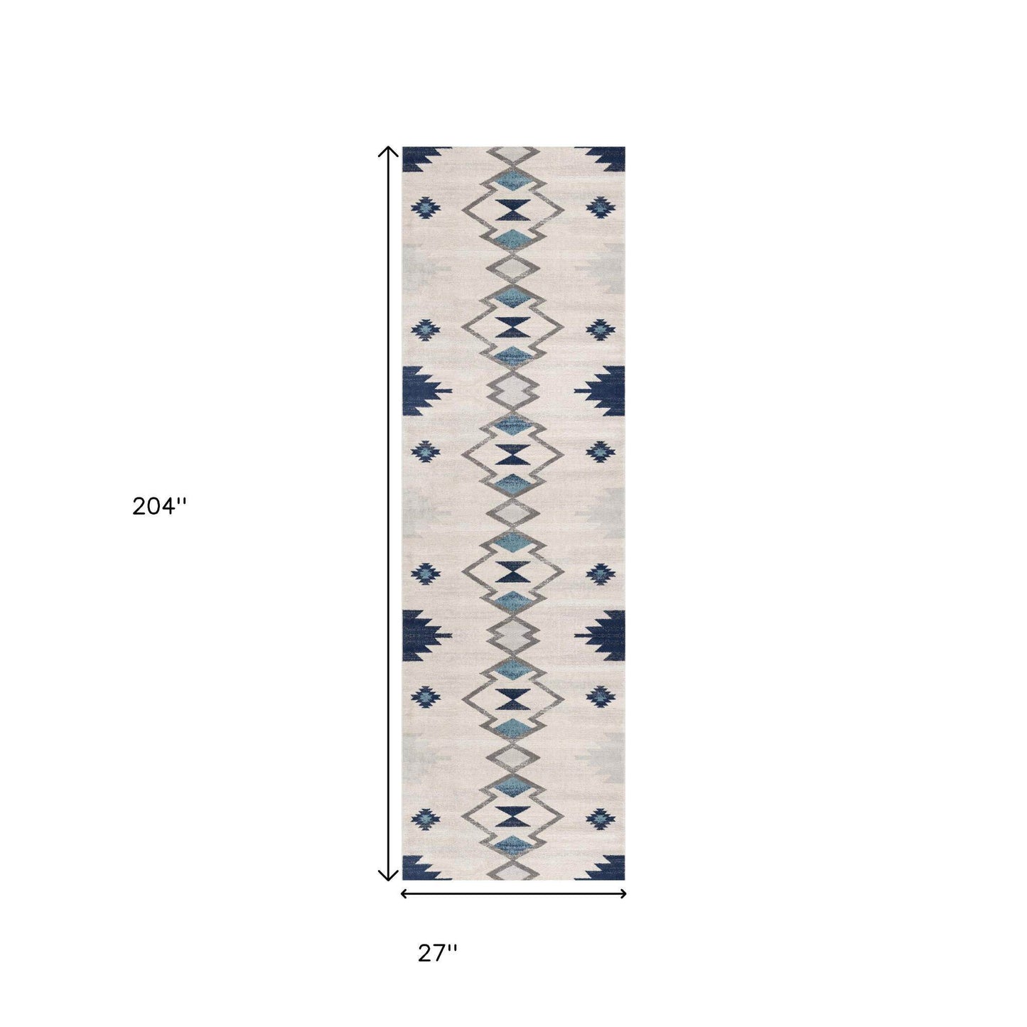 17' Runner Blue Beige And Gray Southwestern Runner Rug - Loft&Timber