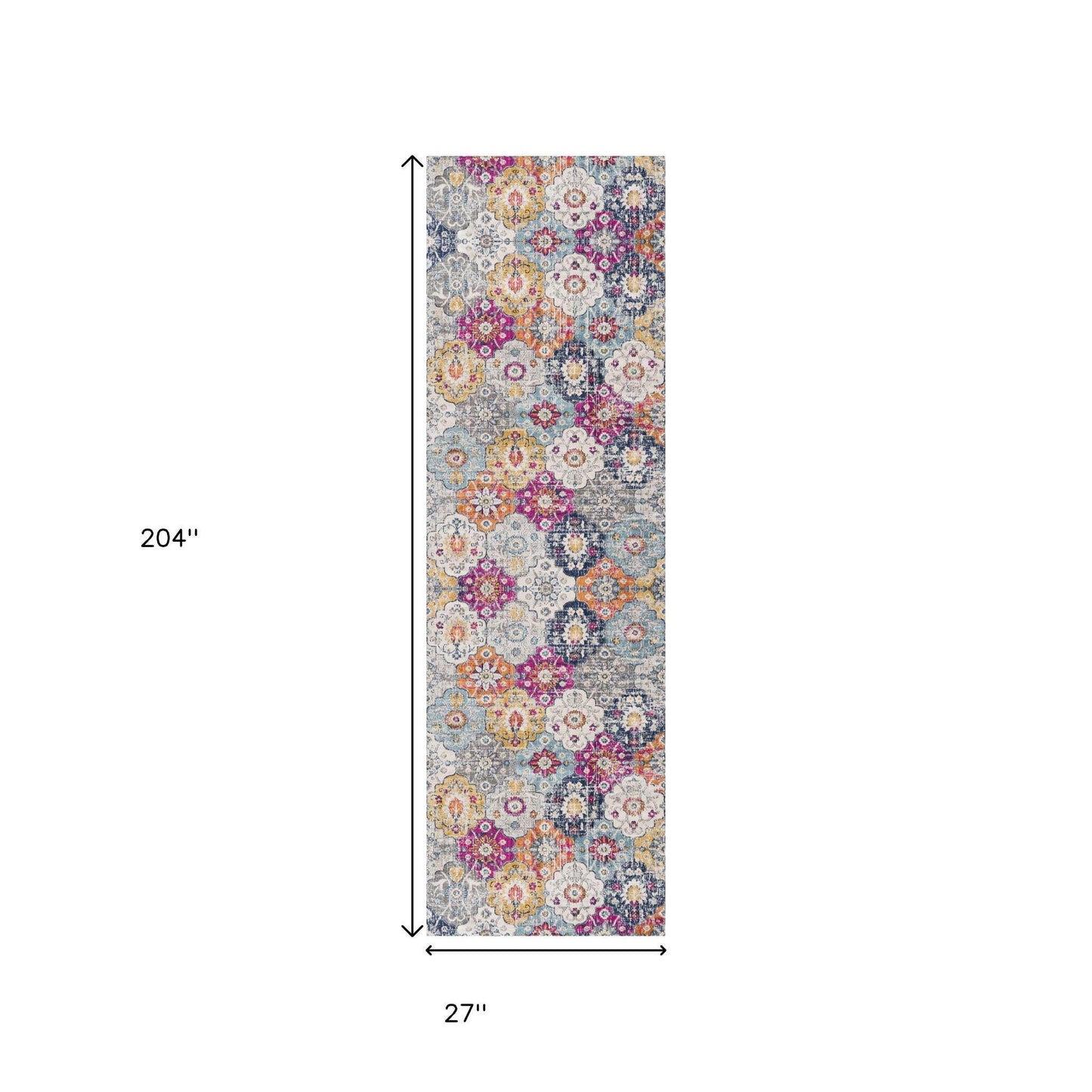 17' Runner Rust Gray And Sky Blue Floral Runner Rug - Loft&Timber