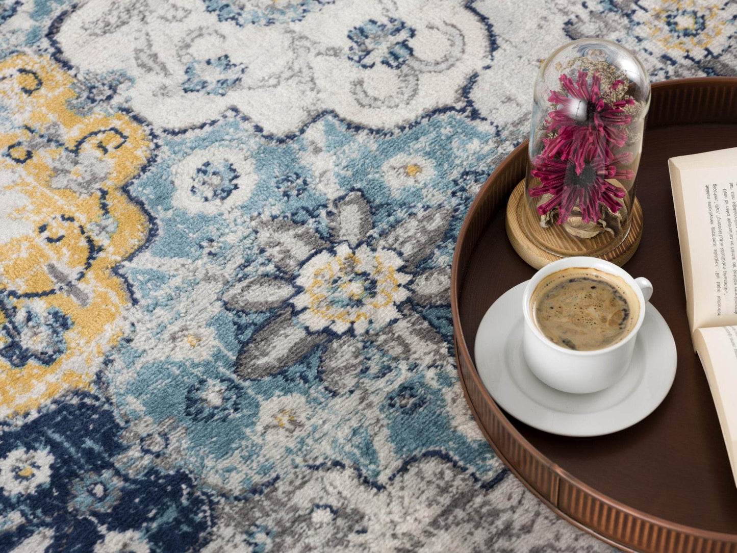 17' Runner Rust Gray And Sky Blue Floral Runner Rug - Loft&Timber