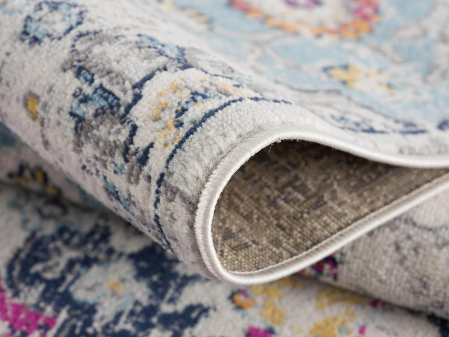 17' Runner Rust Gray And Sky Blue Floral Runner Rug - Loft&Timber