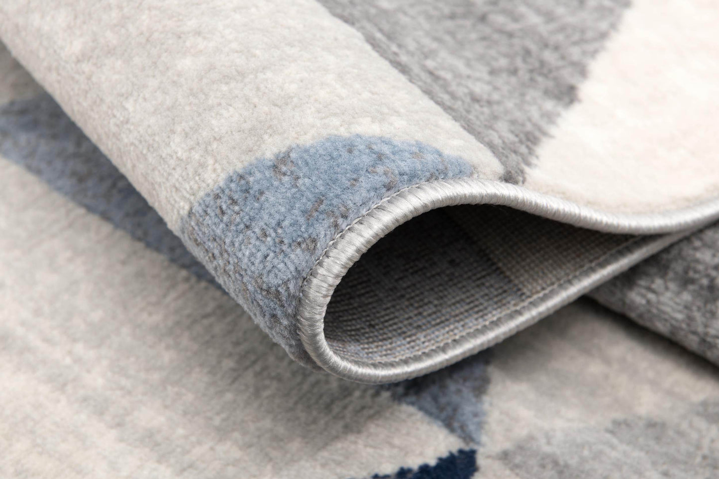 19' Runner Blue Beige And Gray Geometric Runner Rug - Loft&Timber